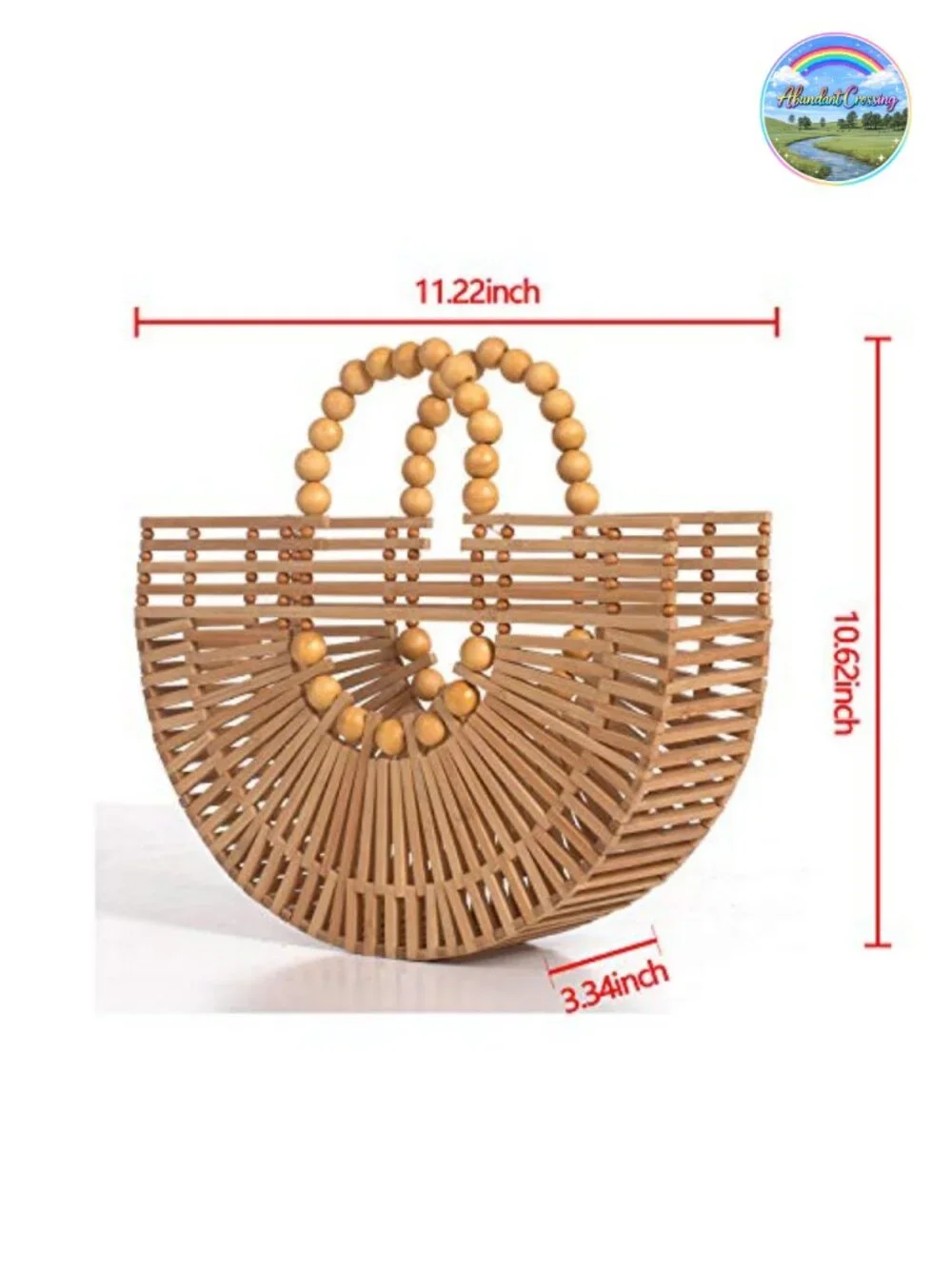 Handmade Bamboo Tote Bag with Wooden Beads Summer Beach Straw Bag